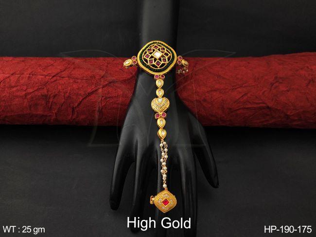 Designer Fancy Style full Cz / AD Stones High Gold Polish Beautiful Party wear Haath Paan